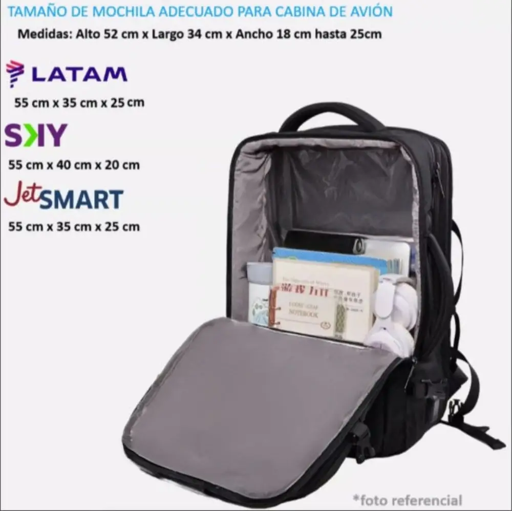 Mochila de Viaje Viral (Cabina Avión) TiendaCopec. Expandible hasta 44 L. BLACK